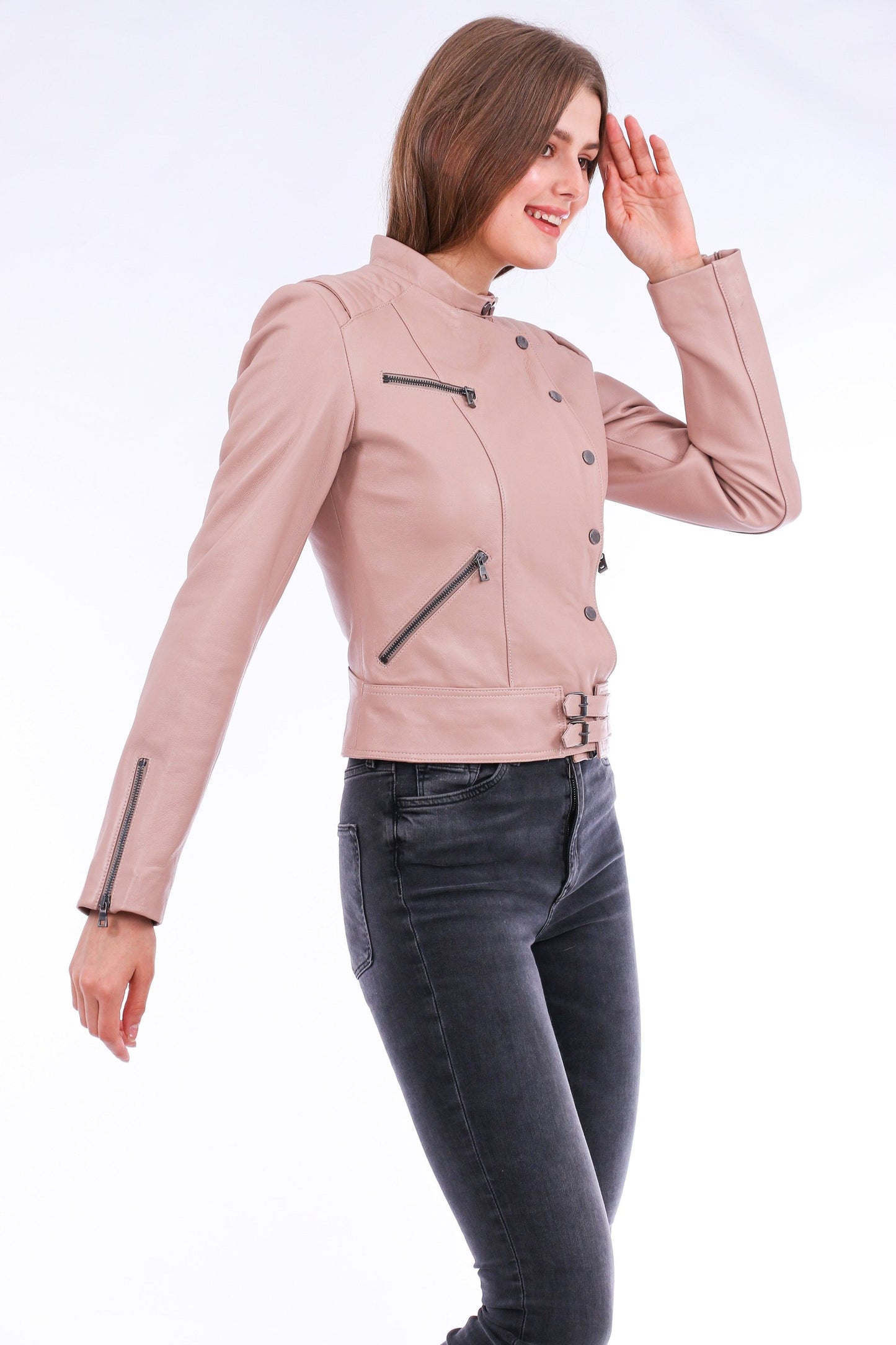 Rovigo Leather Biker Jacket - Pink