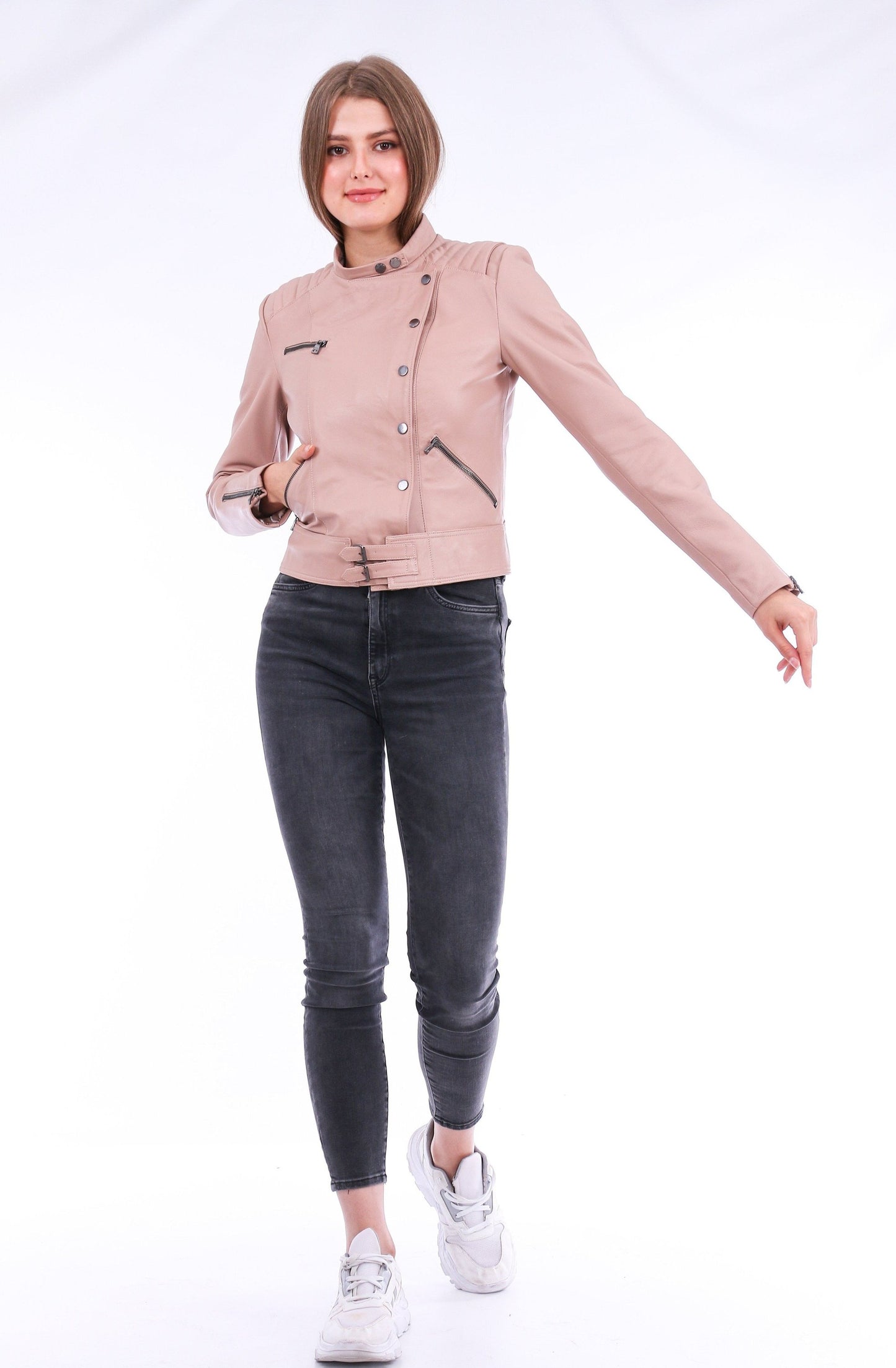 Rovigo Leather Biker Jacket - Pink