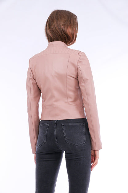 Rovigo Leather Biker Jacket - Pink